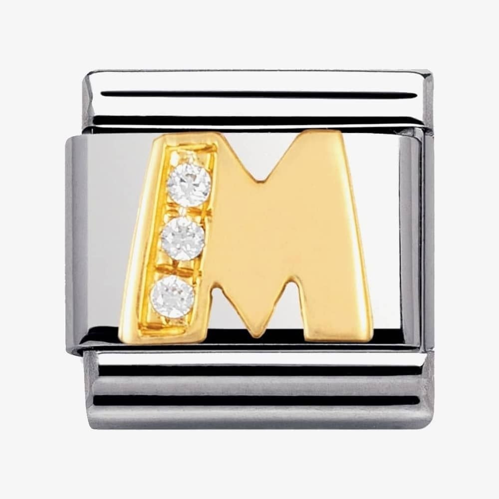 COMPOSABLE Classic LETTER M in stainless steel with 18k gold and Cubic Zirconia