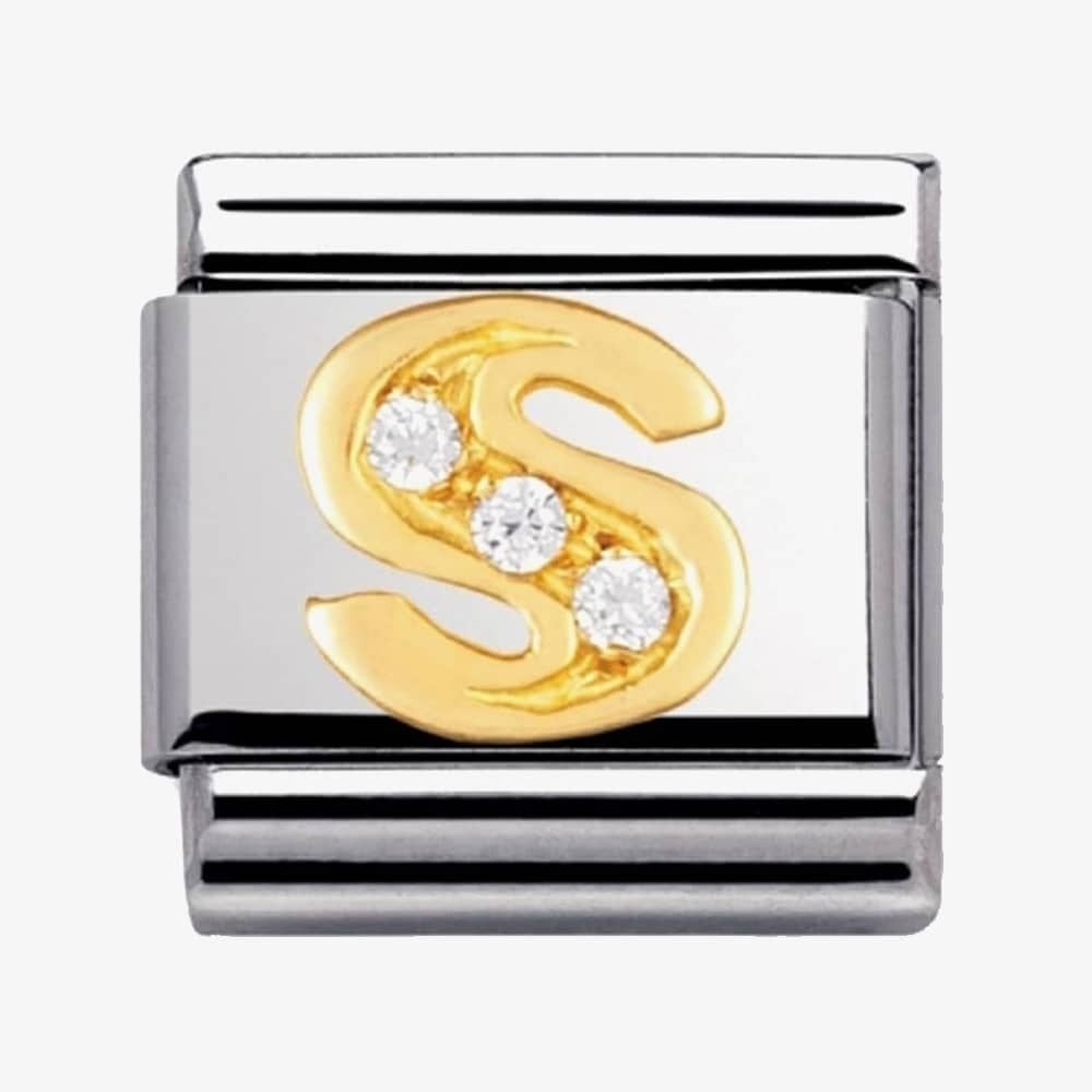 COMPOSABLE Classic LETTER S in stainless steel with 18k gold and Cubic Zirconia