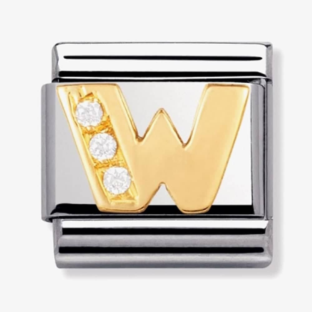 COMPOSABLE Classic LETTER W in stainless steel with 18k gold and Cubic Zirconia