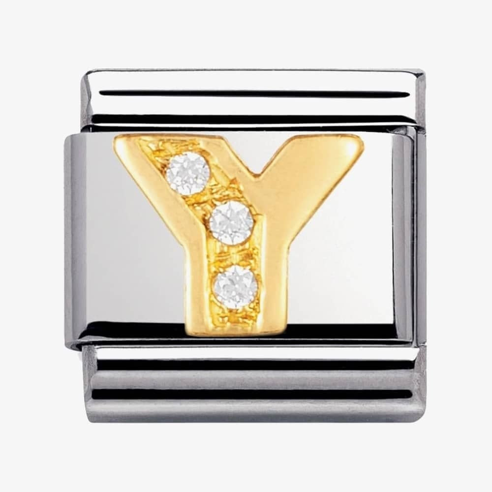 COMPOSABLE Classic LETTER Y in stainless steel with 18k gold and Cubic Zirconia