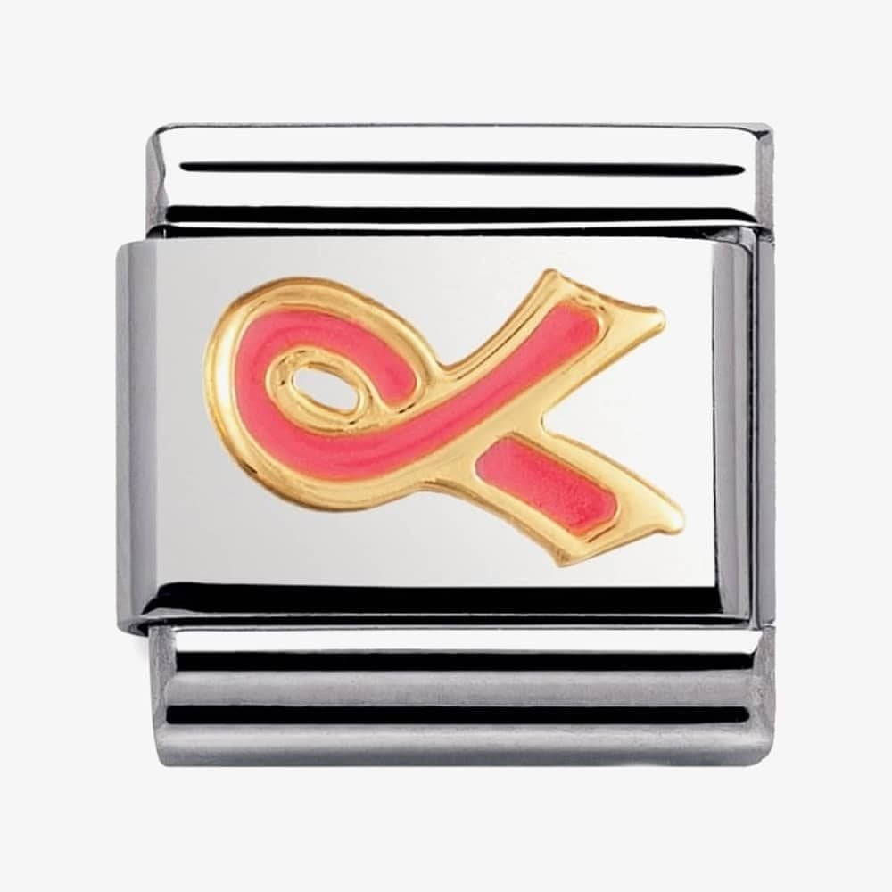 COMPOSABLE Classic PINK RIBBON (CANCER) in stainless steel with enamel and 18k gold