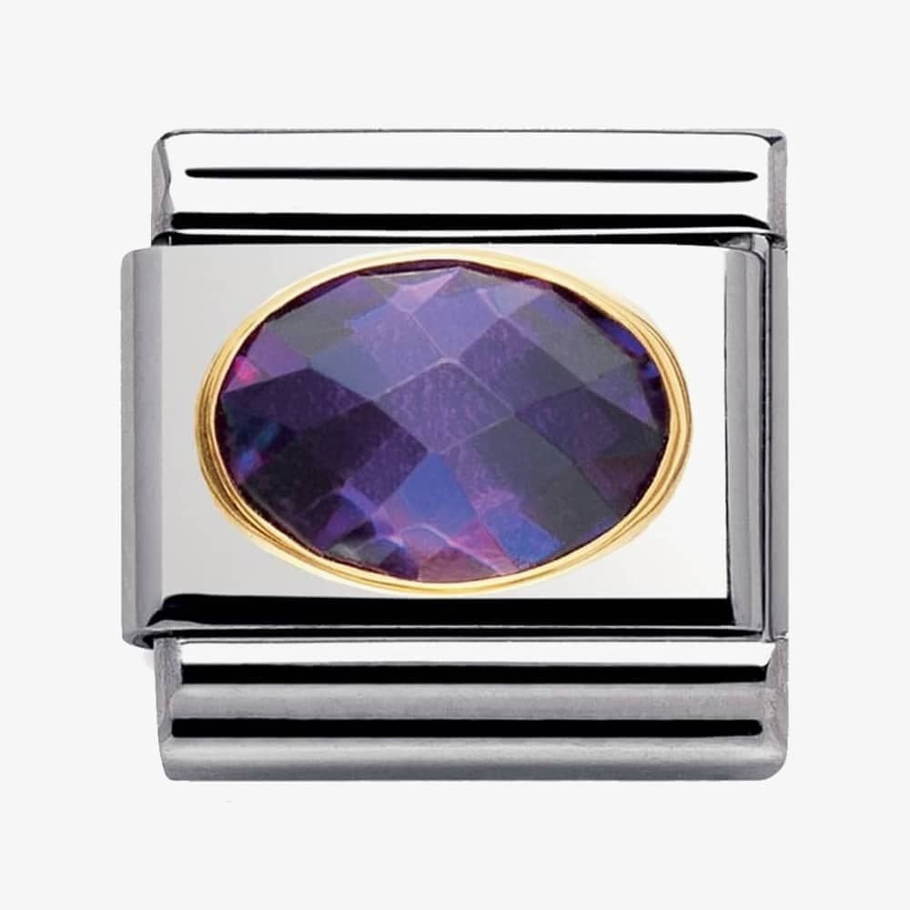 COMPOSABLE Classic PURPLE FACETED CUBIC zirconia CHARM, stainless steel and 18k gold