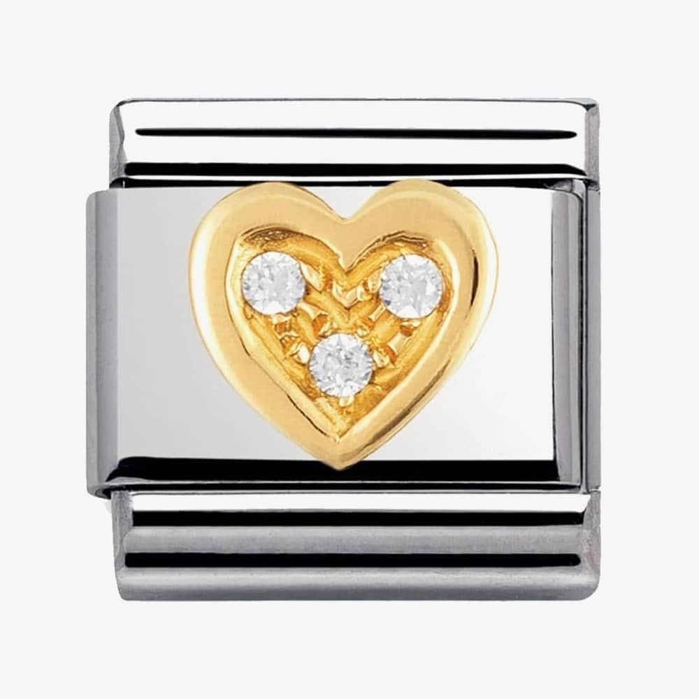 COMPOSABLE Classic WHITE HEART in stainless steel with 18k gold and Cubic Zirconia