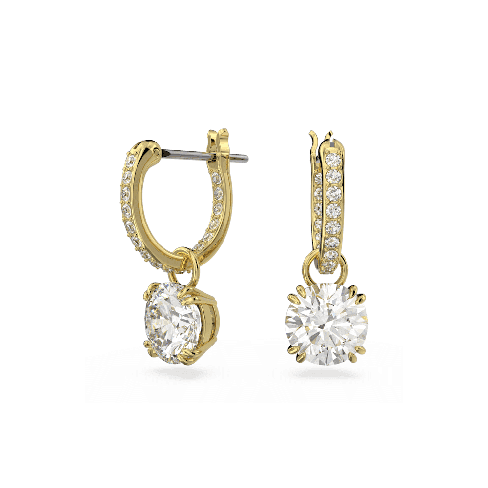 CONSTELLA GOLD HOOP EARRINGS WITH DROP CLEAR CRYSTAL SOLITAIRE