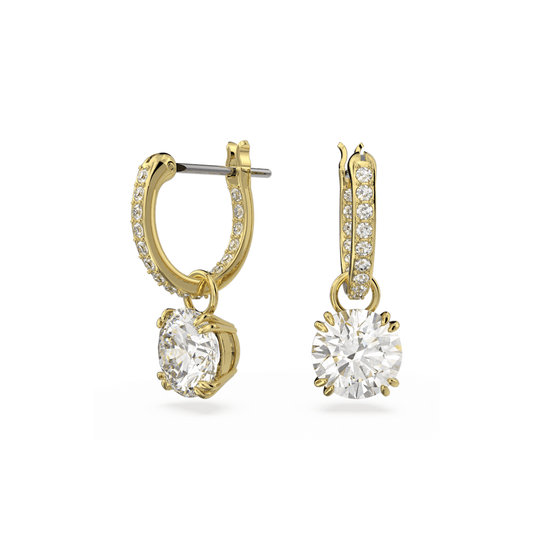 CONSTELLA GOLD HOOP EARRINGS WITH DROP CLEAR CRYSTAL SOLITAIRE
