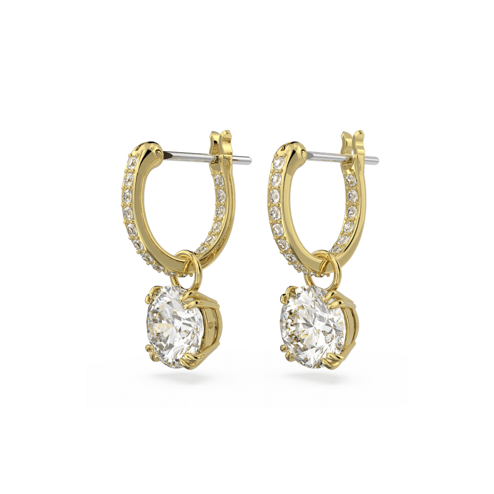 CONSTELLA GOLD HOOP EARRINGS WITH DROP CLEAR CRYSTAL SOLITAIRE