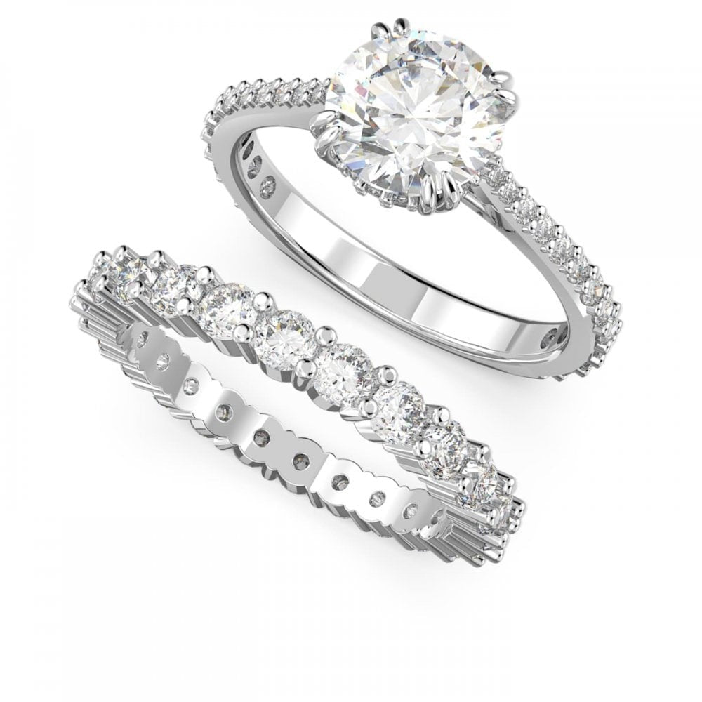 CONSTELLA PRINCESS CUT WHITE RHODIUM FINISHED RING SET