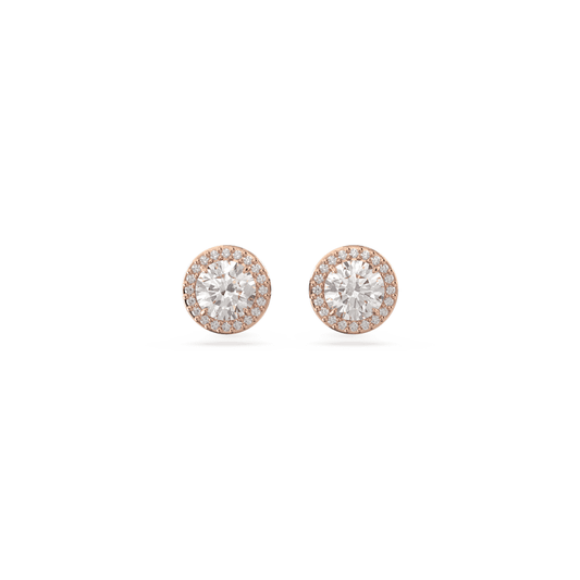 CONSTELLA ROSE GOLD STUD EARRINGS WITH PAVE SURROUND CLEAR CRYSTAL 