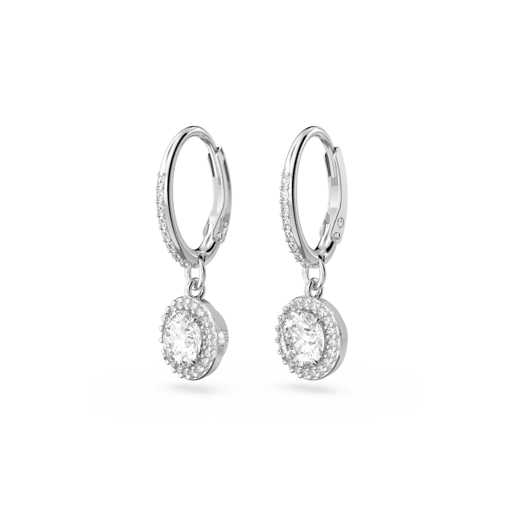 CONSTELLA ROUND SILVER CLEAR CRYSTAL HOOP EARRINGS WITH SOLITAIRE DROP