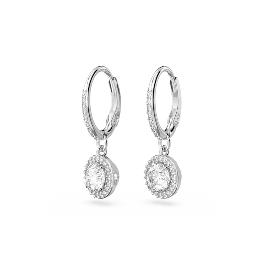 CONSTELLA ROUND SILVER CLEAR CRYSTAL HOOP EARRINGS WITH SOLITAIRE DROP