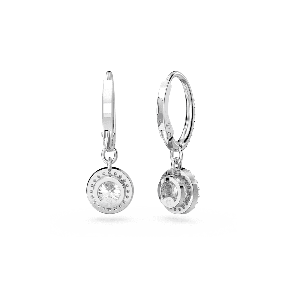 CONSTELLA ROUND SILVER CLEAR CRYSTAL HOOP EARRINGS WITH SOLITAIRE DROP