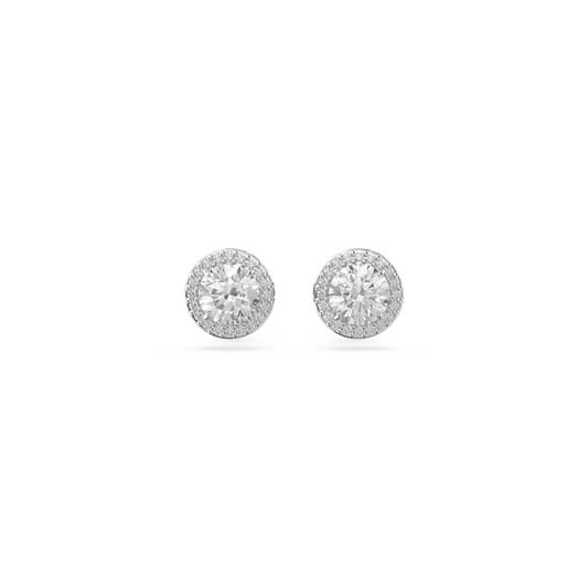 CONSTELLA ROUND STUD EARRINGS WITH PAVE SURROUND IN CLEAR CRYSTAL