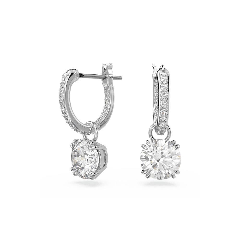CONSTELLA SILVER HOOP EARRINGS WITH SOLITAIRE CLEAR CRYSTAL DROP