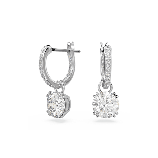 CONSTELLA SILVER HOOP EARRINGS WITH SOLITAIRE CLEAR CRYSTAL DROP