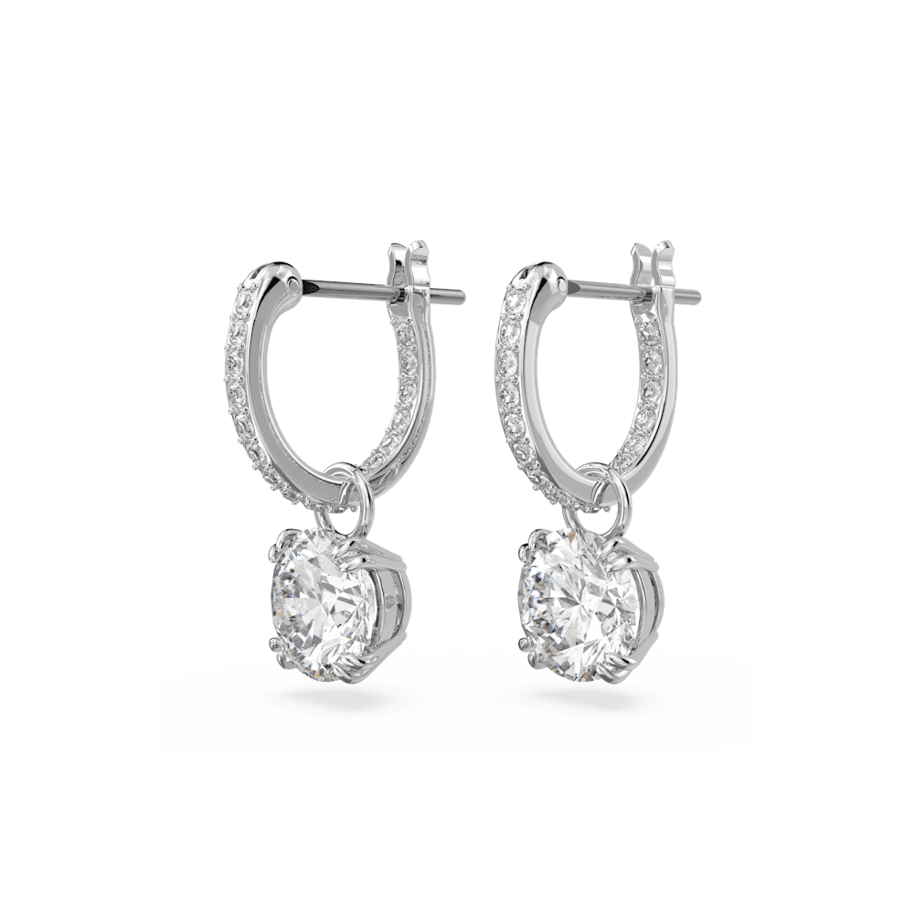 CONSTELLA SILVER HOOP EARRINGS WITH SOLITAIRE CLEAR CRYSTAL DROP