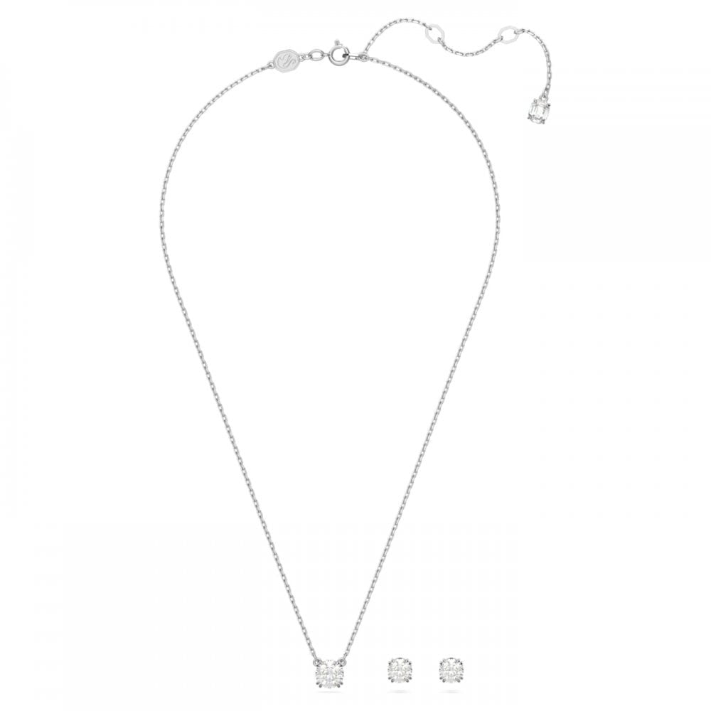 CONSTELLA WHITE ROUND CUT PENDANT AND EARRINGS SET 