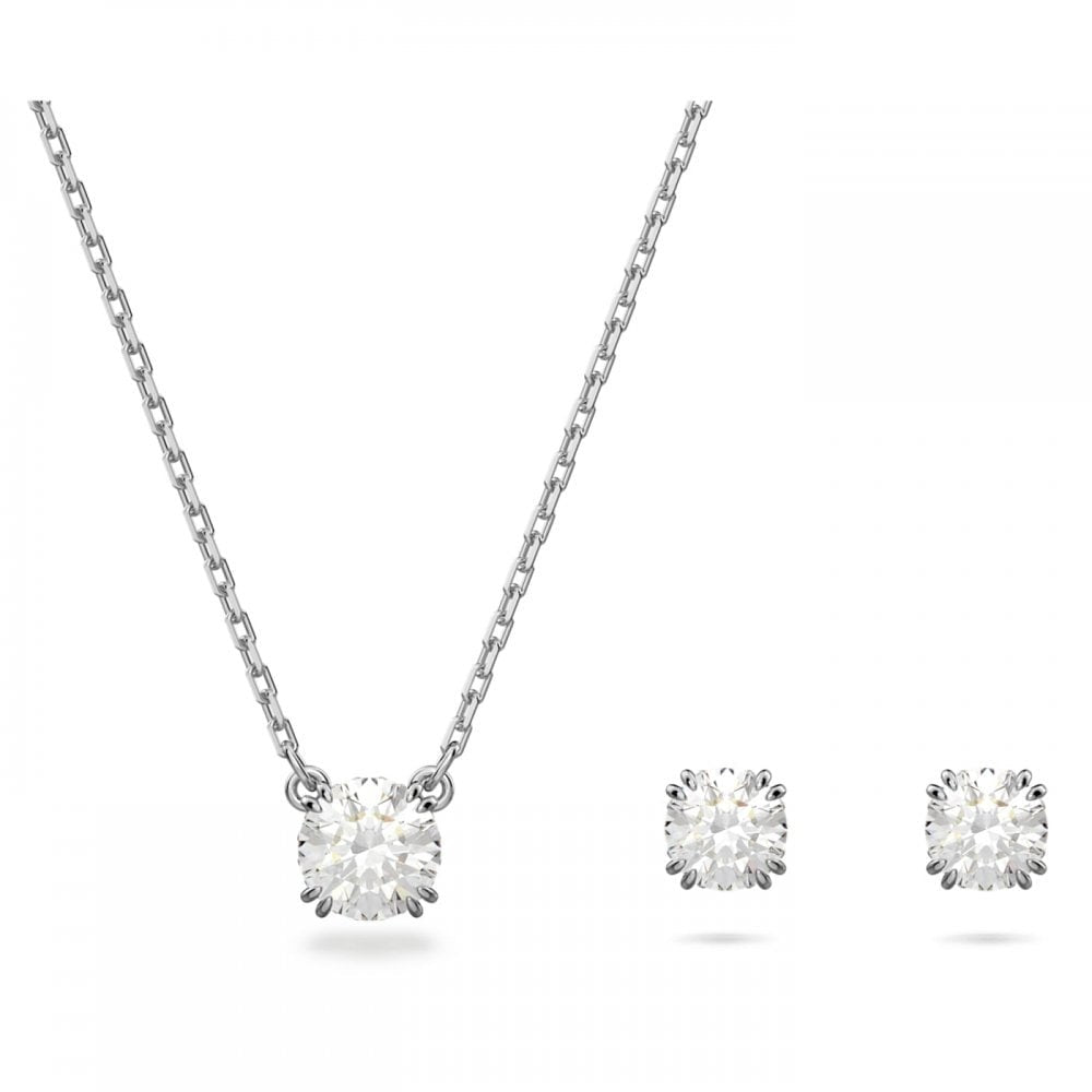 CONSTELLA WHITE ROUND CUT PENDANT AND EARRINGS SET 