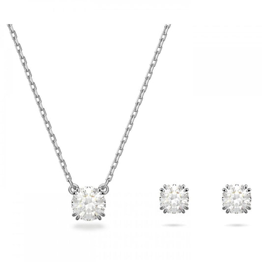 CONSTELLA WHITE ROUND CUT PENDANT AND EARRINGS SET 