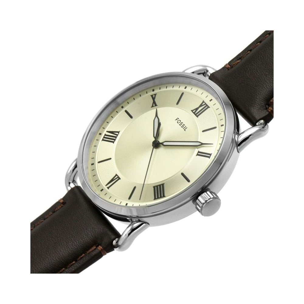 COPELAND STAINLESS STEEL GENTS WATCH WITH BROWN LEATHER STRAP