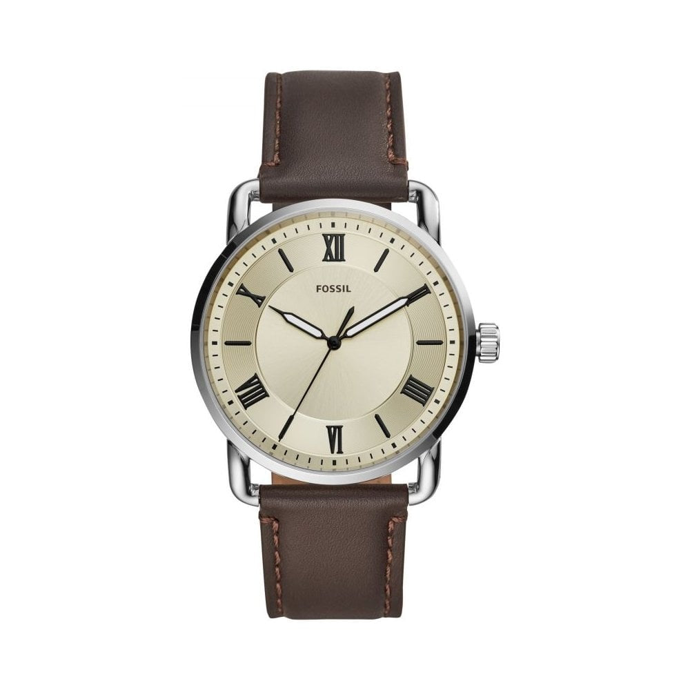 COPELAND STAINLESS STEEL GENTS WATCH WITH BROWN LEATHER STRAP