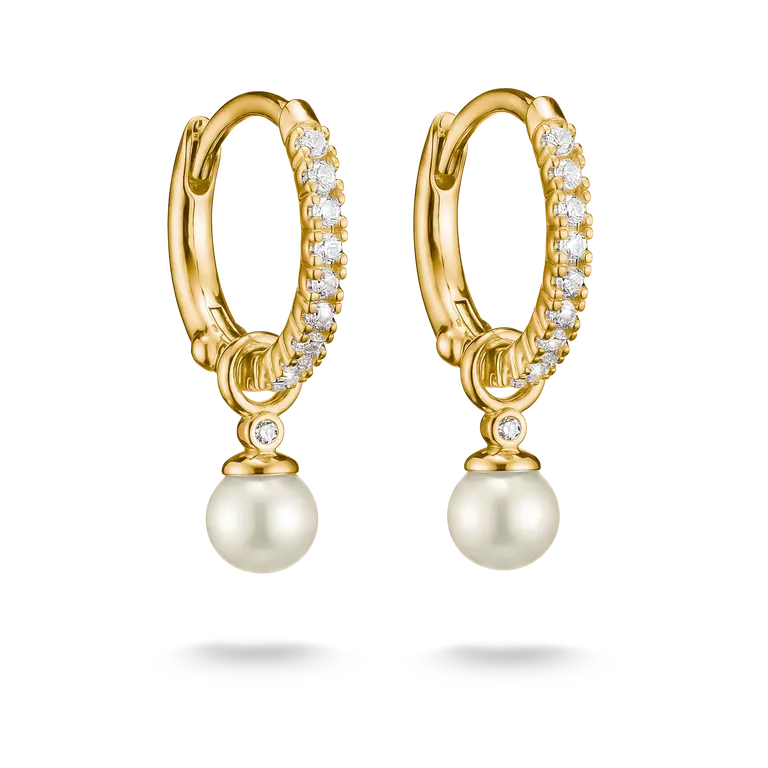 Thomas Sabo 18ct Gold on Silver Hoop Earrings Pearl with White Zirconia