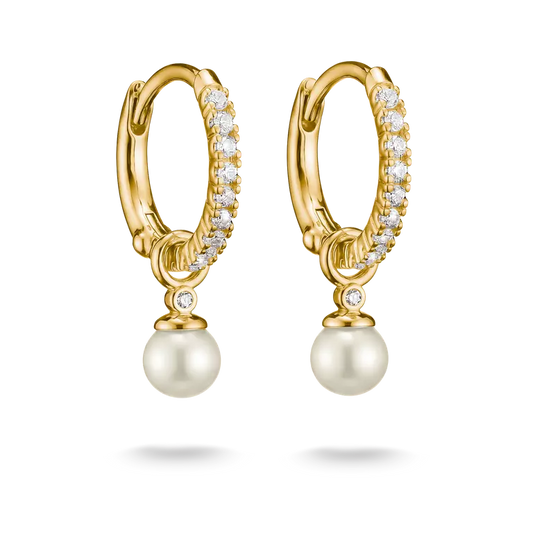 Thomas Sabo 18ct Gold on Silver Hoop Earrings Pearl with White Zirconia