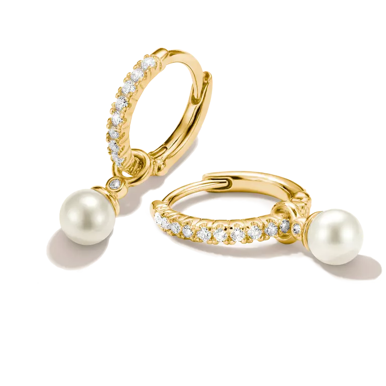Thomas Sabo 18ct Gold on Silver Hoop Earrings Pearl with White Zirconia