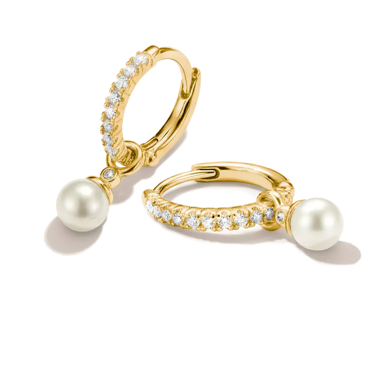 Thomas Sabo 18ct Gold on Silver Hoop Earrings Pearl with White Zirconia