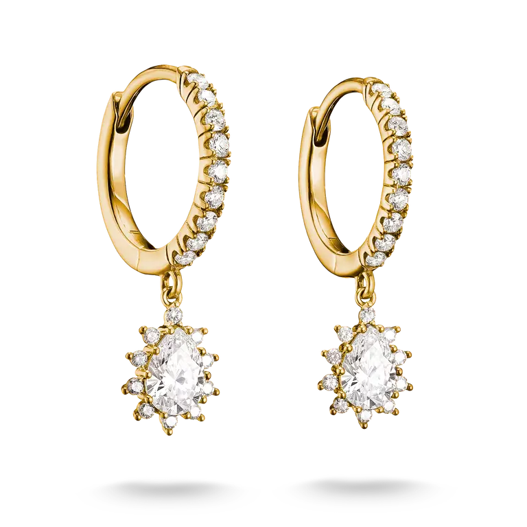 Thomas Sabo 18ct Gold on Silver Hoop Earrings with White Zirconia in Teardrop Shape