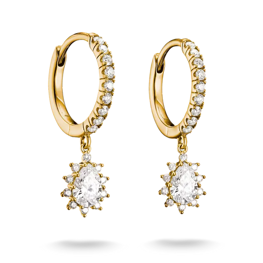 Thomas Sabo 18ct Gold on Silver Hoop Earrings with White Zirconia in Teardrop Shape