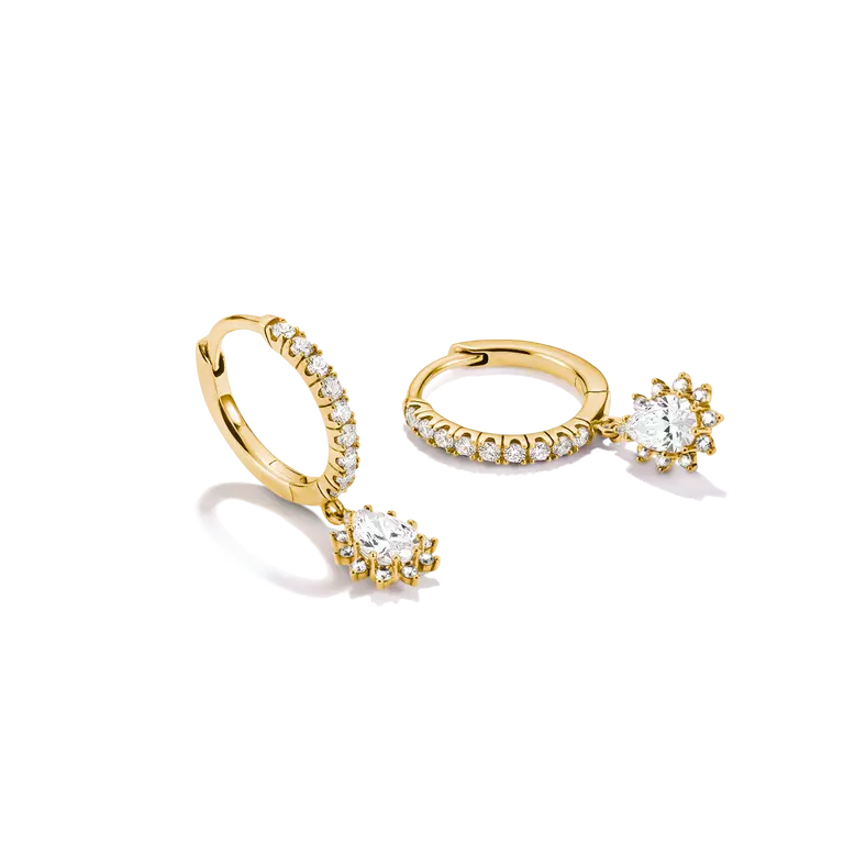 Thomas Sabo 18ct Gold on Silver Hoop Earrings with White Zirconia in Teardrop Shape