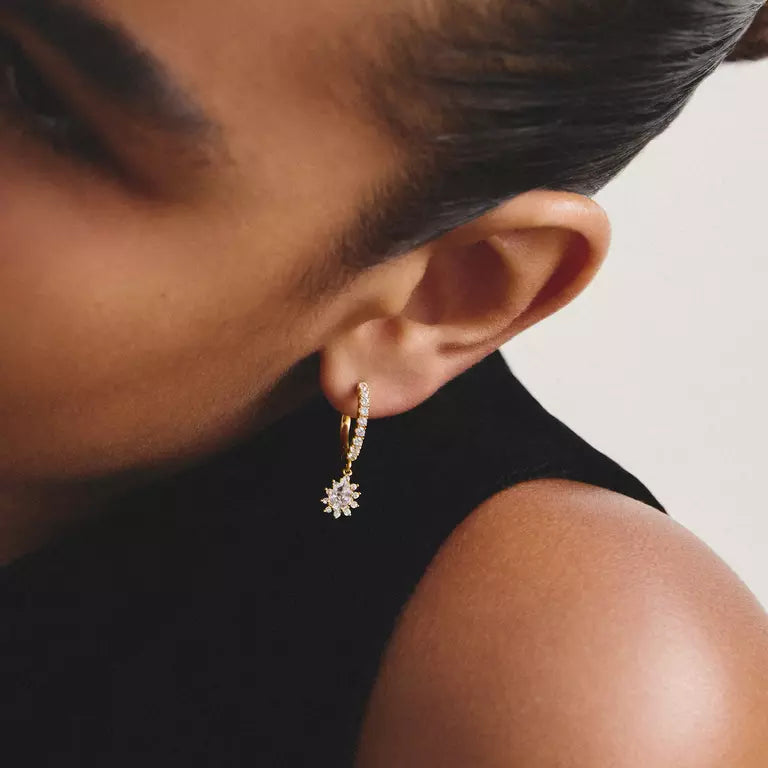 Thomas Sabo 18ct Gold on Silver Hoop Earrings with White Zirconia in Teardrop Shape