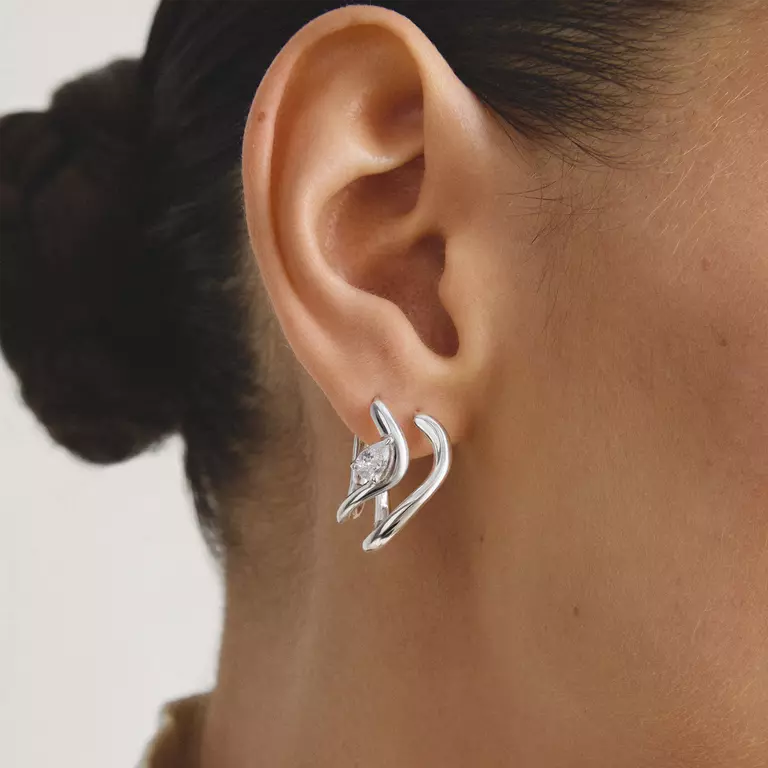 Thomas Sabo Sterling Silver Hoop Earrings with White Zirconia in Teardrop Shape