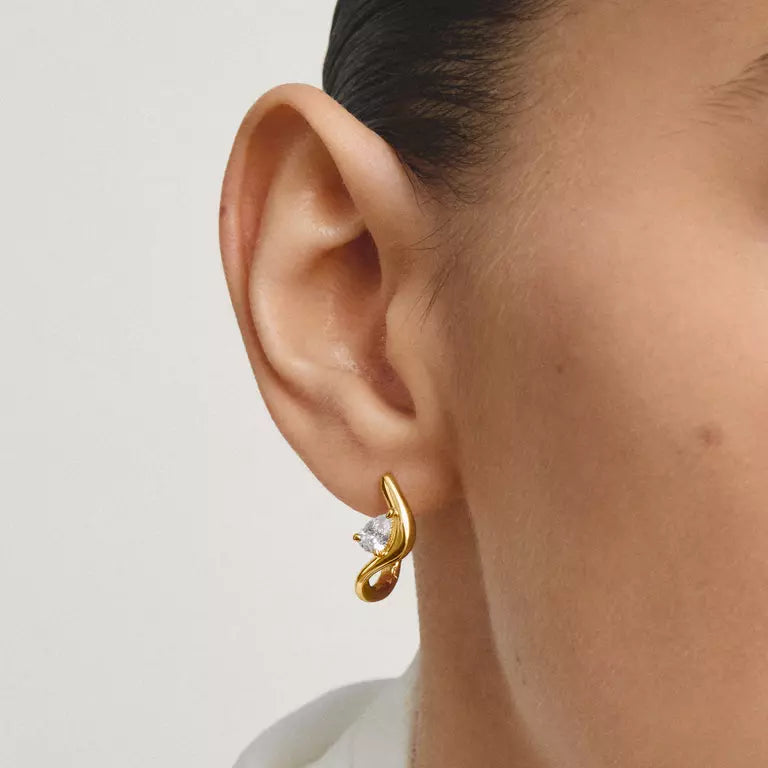 Thomas Sabo 18ct Gold on Silver Hoop Earrings with White Zirconia in Teardrop Shape