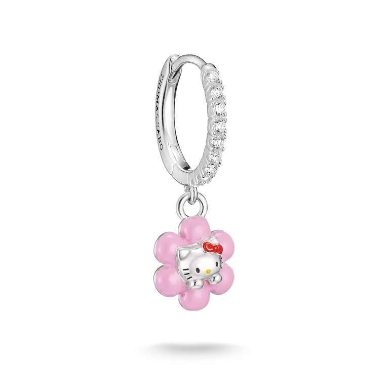 Thomas Sabo Hello Kitty Zirconia Hoop Earrings with Pink Flower