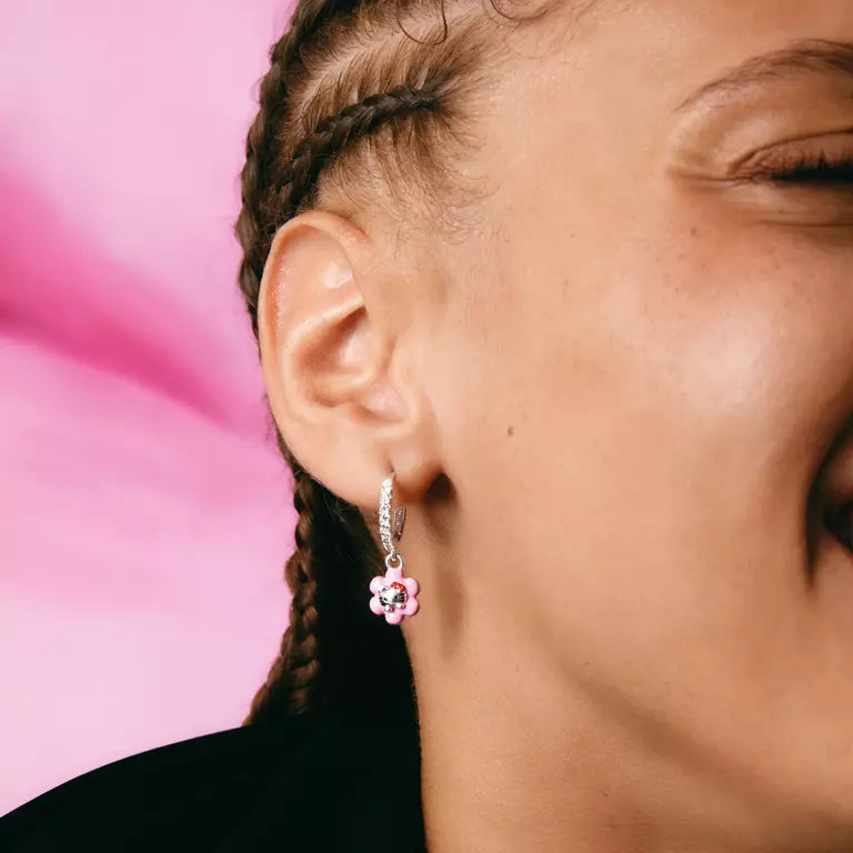 Thomas Sabo Hello Kitty Zirconia Hoop Earrings with Pink Flower