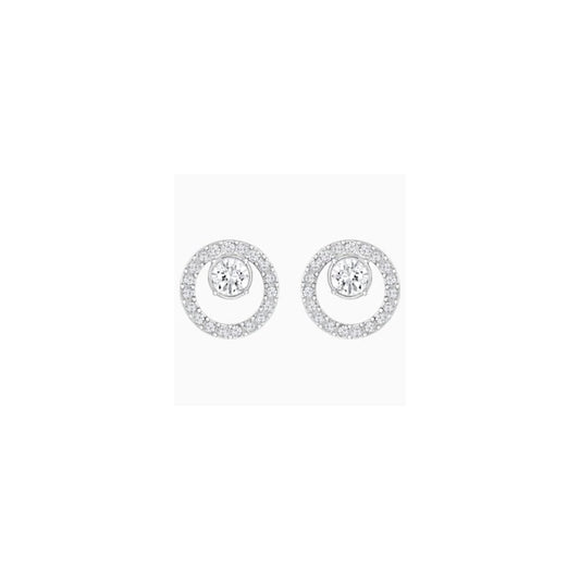 CREATIVITY CIRCLE STUD EARRINGS, WHITE SWAROVSKI CRYSTALS, RHODIUM PLATED