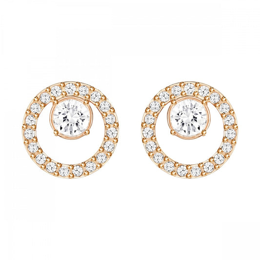 CREATIVITY CIRCLE STUD EARRINGS, WHITE SWAROVSKI CRYSTALS, ROSE-GOLD TONE PLATED