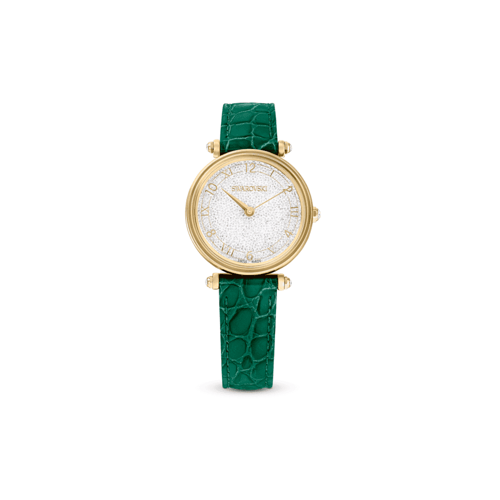 CRYSTALLINE WONDER WATCH WITH GREEN LEATHER STRAP