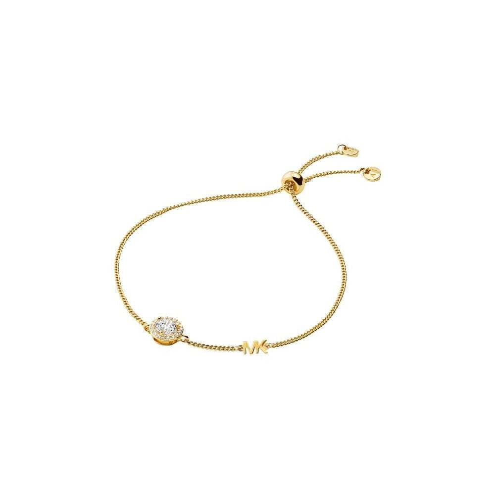 CUSTOM KORS GOLD ON STERLING SILVER PAVE HALO SLIDER BRACELET