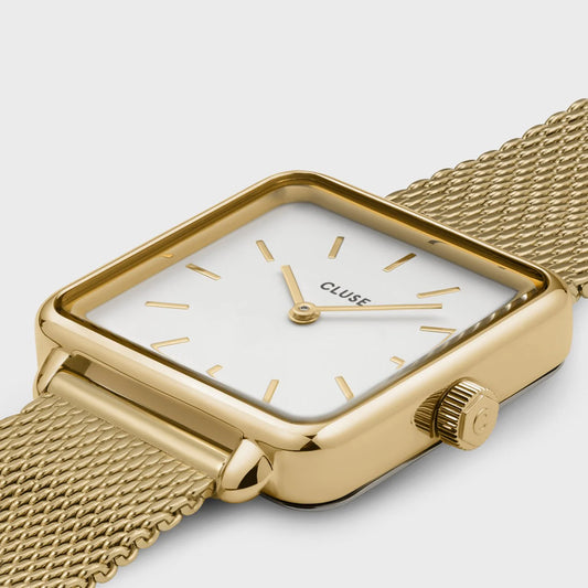 La Tétragone White Dial Ladies Gold Mesh Cluse Watch