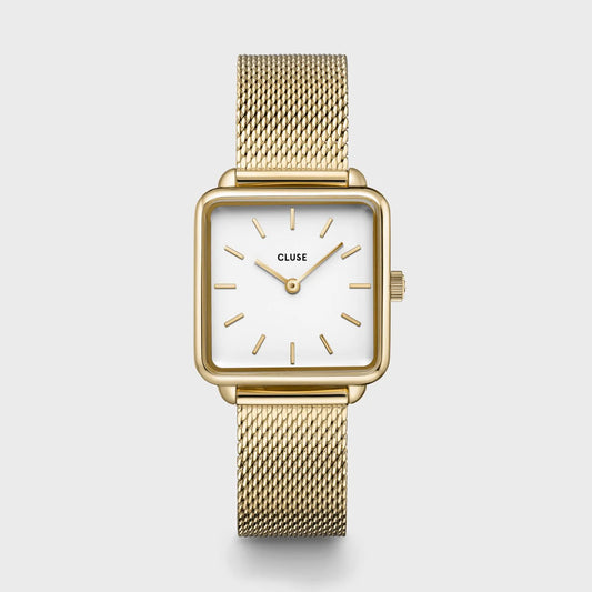 La Tétragone White Dial Ladies Gold Mesh Cluse Watch