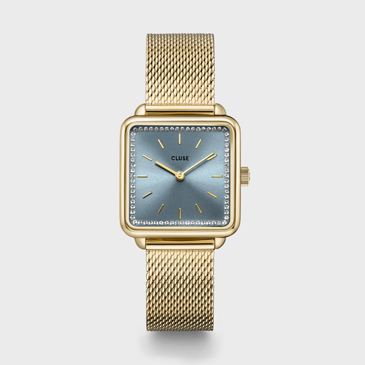 La Tétragone Light Blue Dial with Stones Ladies Gold Mesh Cluse Watch