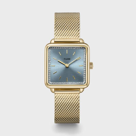 La Tétragone Light Blue Dial with Stones Ladies Gold Mesh Cluse Watch
