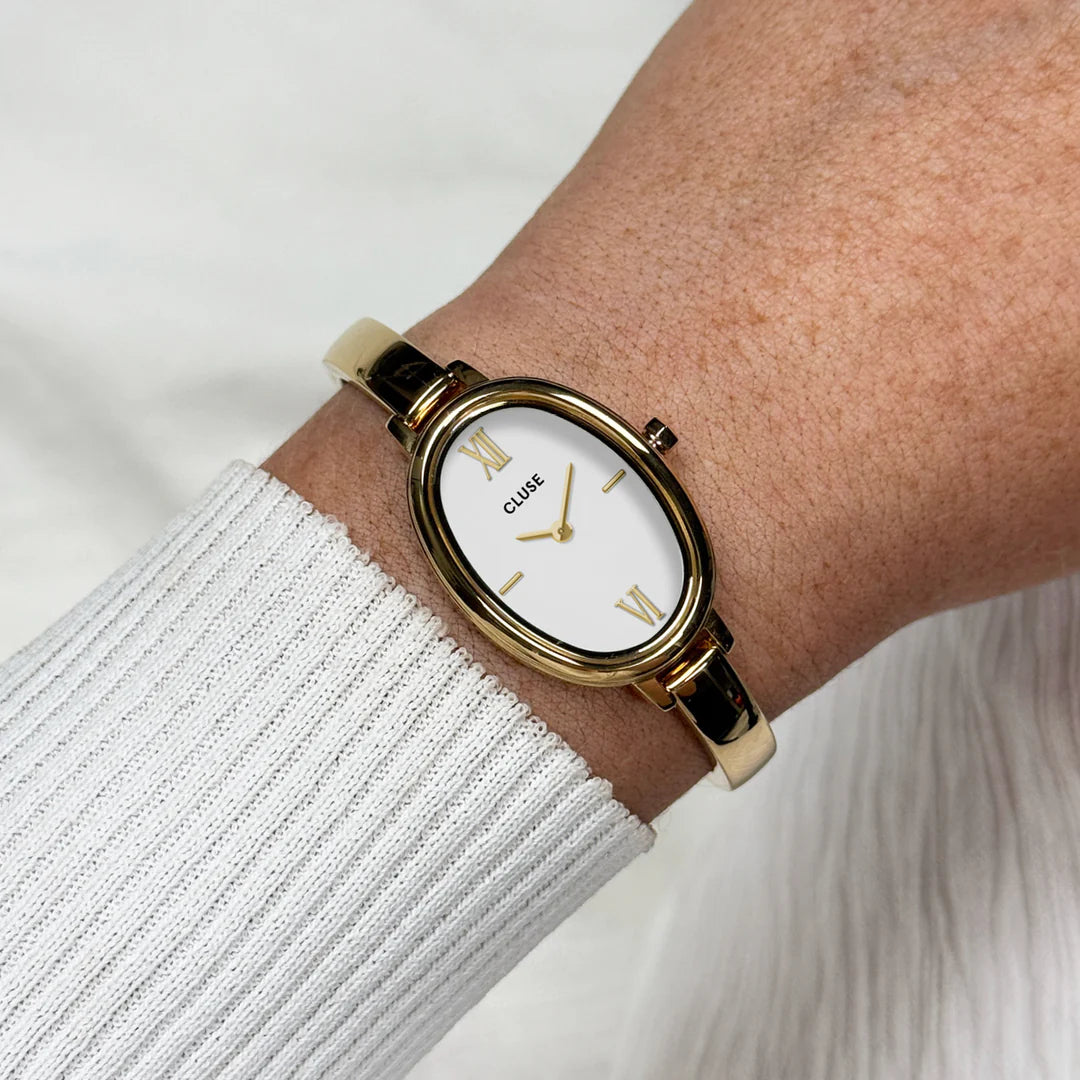 CLUSE L'OVALE WHITE DIAL LADIES GOLD STAINLESS STEEL WATCH