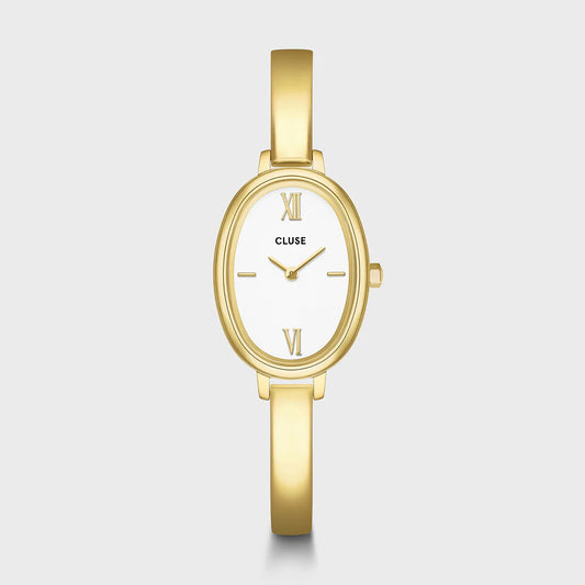 CLUSE L'OVALE WHITE DIAL LADIES GOLD STAINLESS STEEL WATCH