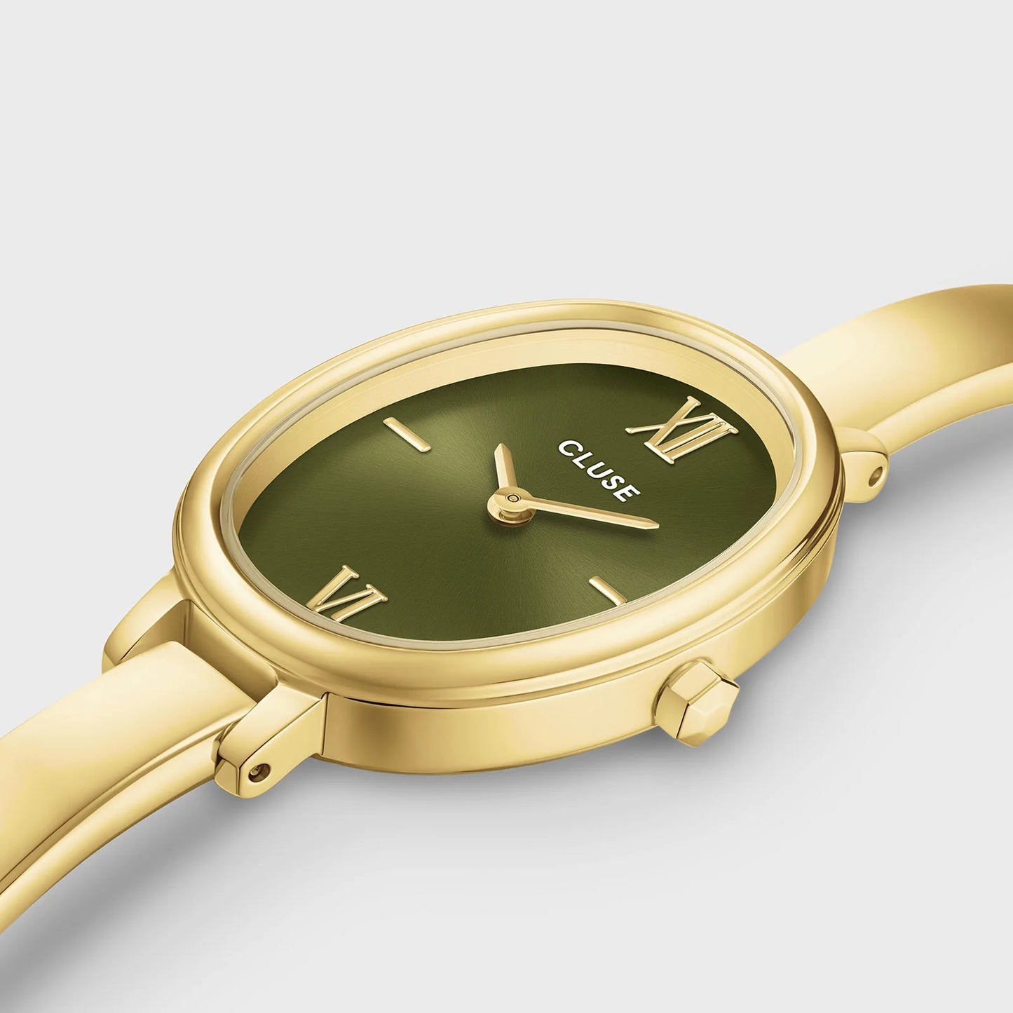 CLUSE L'OVALE OLIVE GREEN DIAL LADIES GOLD STAINLESS STEEL WATCH
