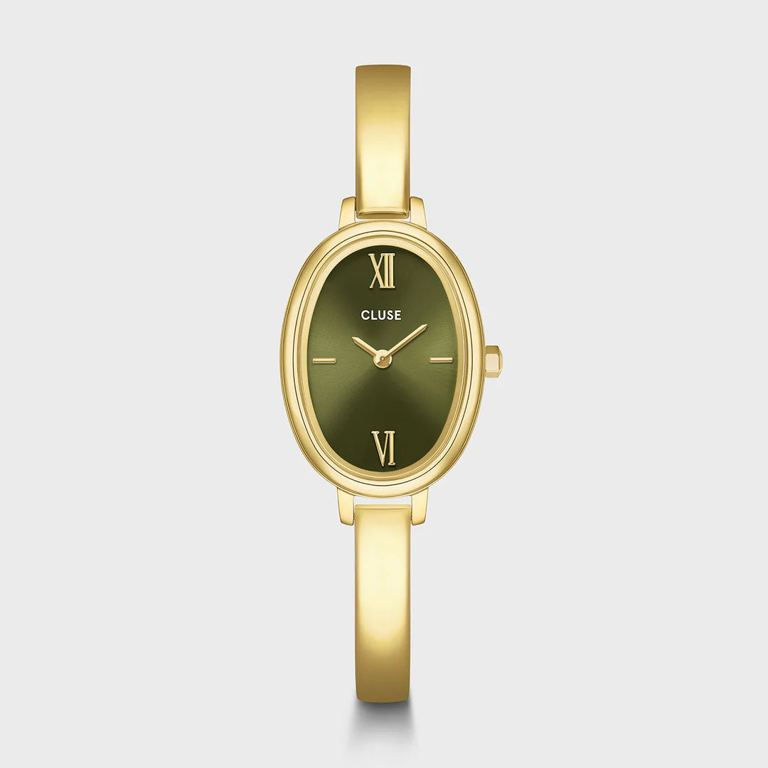 CLUSE L'OVALE OLIVE GREEN DIAL LADIES GOLD STAINLESS STEEL WATCH