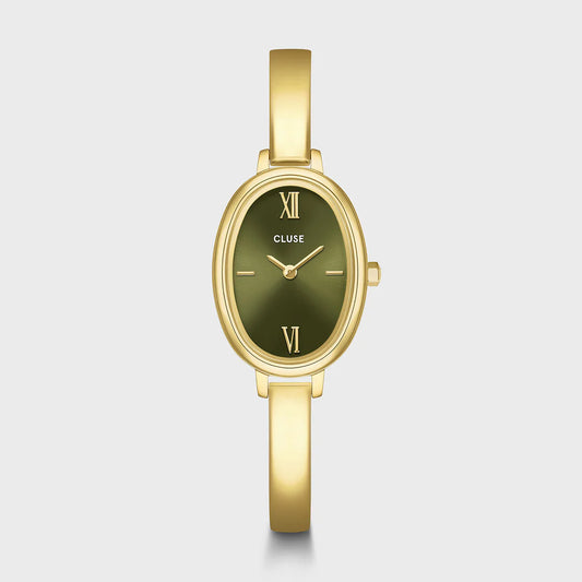 CLUSE L'OVALE OLIVE GREEN DIAL LADIES GOLD STAINLESS STEEL WATCH