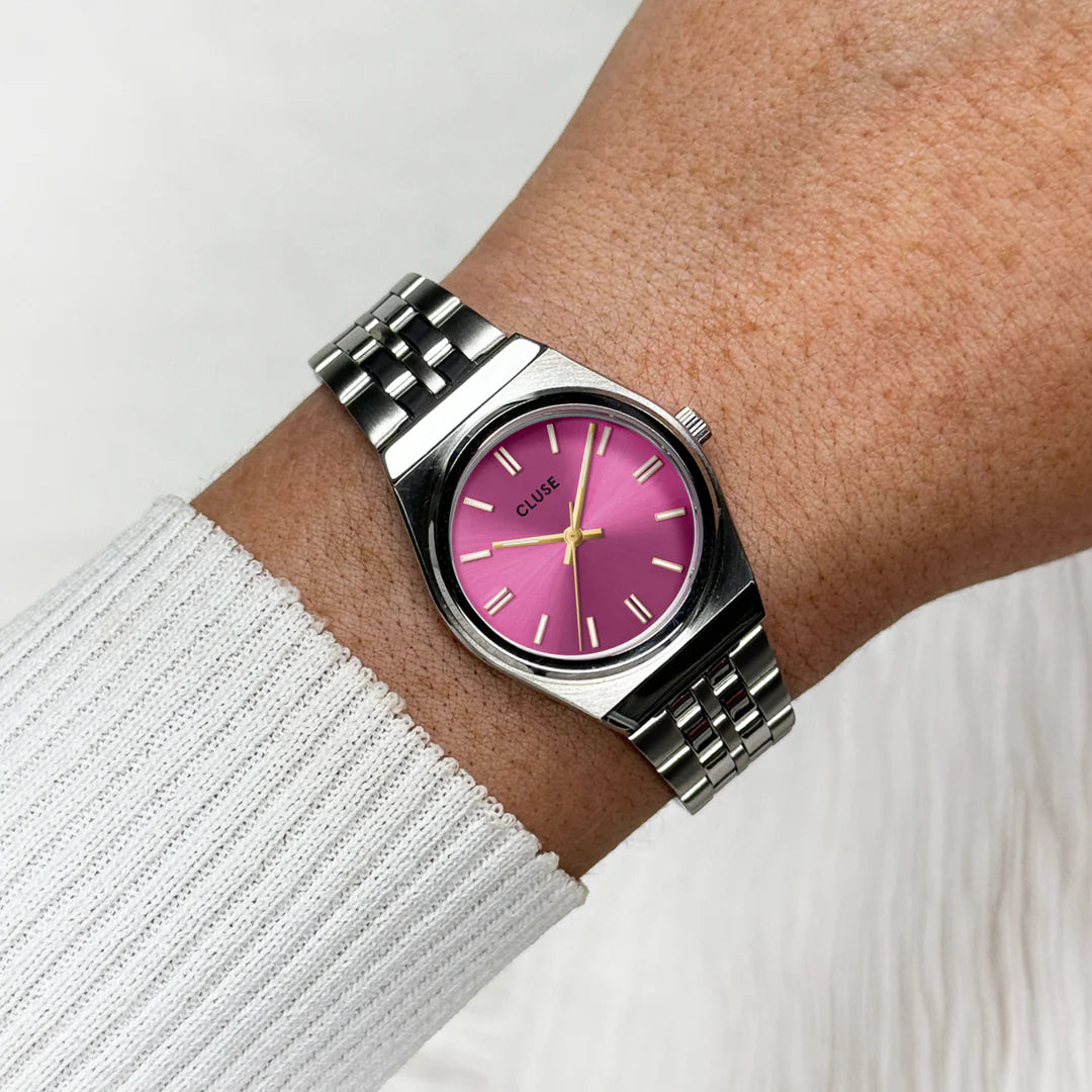 CLUSE RETRO 70'S MINI FUCHSIA DIAL LADIES STAINLESS STEEL WATCH